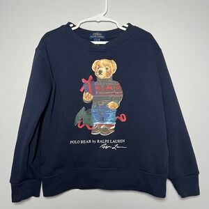 Polo Ralph Lauren Kids Navy Blue Polo Bear Teddy Holiday Sweatshirt Size 5